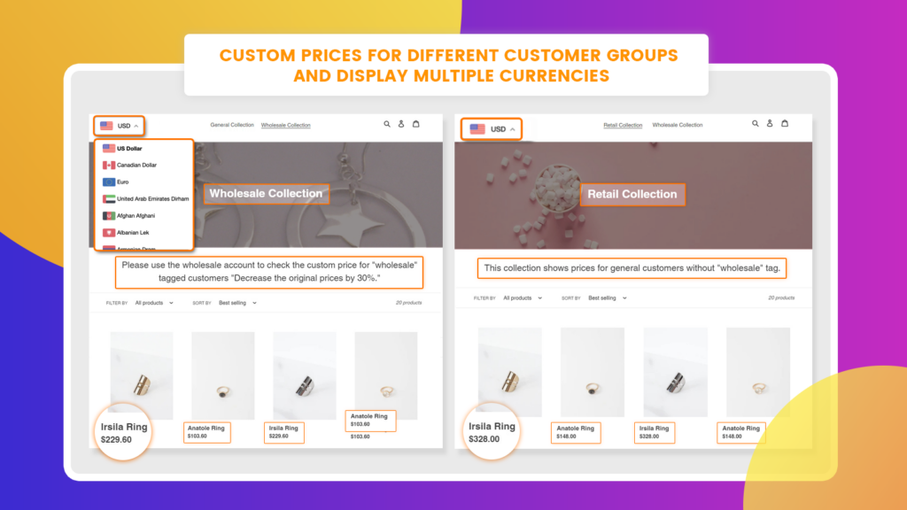 múltiples monedas aplicación Shopify