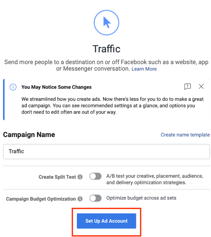Configurar cuenta publicitaria