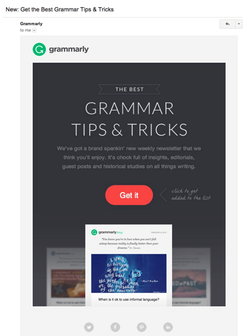 Grammarly incluye un informe semanal en su correo electrónico de suscripción