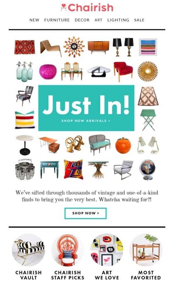 El tono divertido utilizado en los correos electrónicos de Chairish