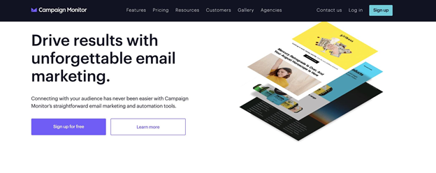 Vista previa de la página de inicio de Campaign Monitor