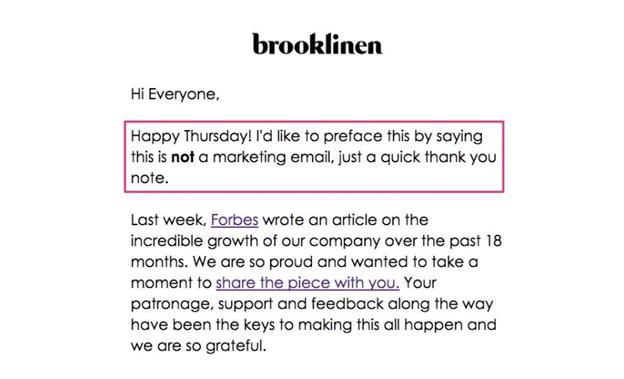 Un correo electrónico de agradecimiento de Brooklinen